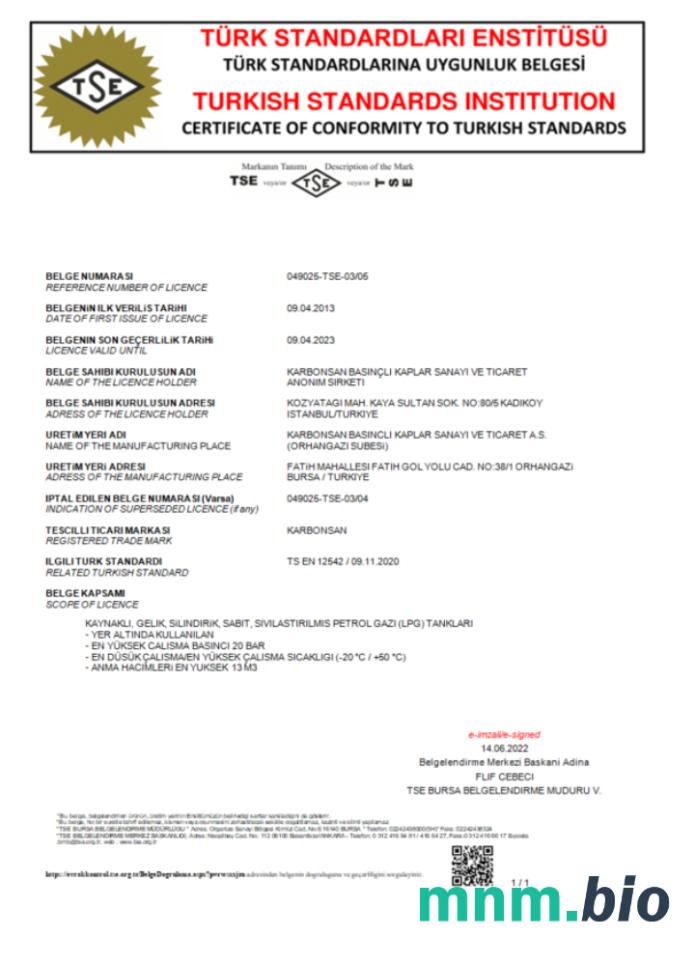 Turkey Turkish Standard Institution certyfikat of comformity to turkish standards Word i PDF szablon scr